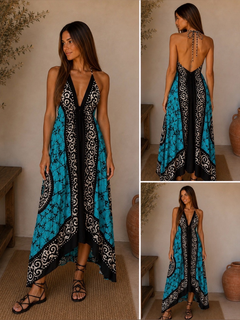 Halter Silk Blend Handkerchief Dress | One Size | Turquoise